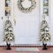 Set of 2 4ft/5ft Pre-Lit Flocked Fir Artificial Christmas Porch Tree with Warm White Lights and Red Berries